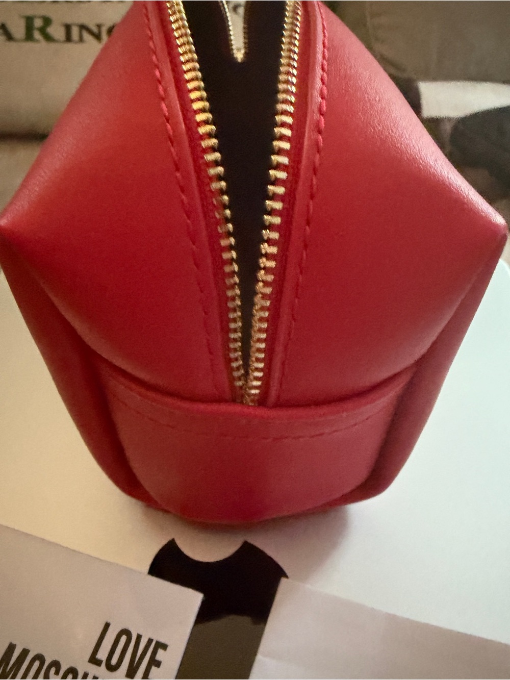 Moschino Red Cosmetic Pouch with Gold Heart and Logo - Picture 3 of 5